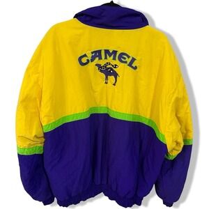 Vintage 90s Camel Smokin Joe's Racing Jacket Full‎ Zip Yellow Purple Green